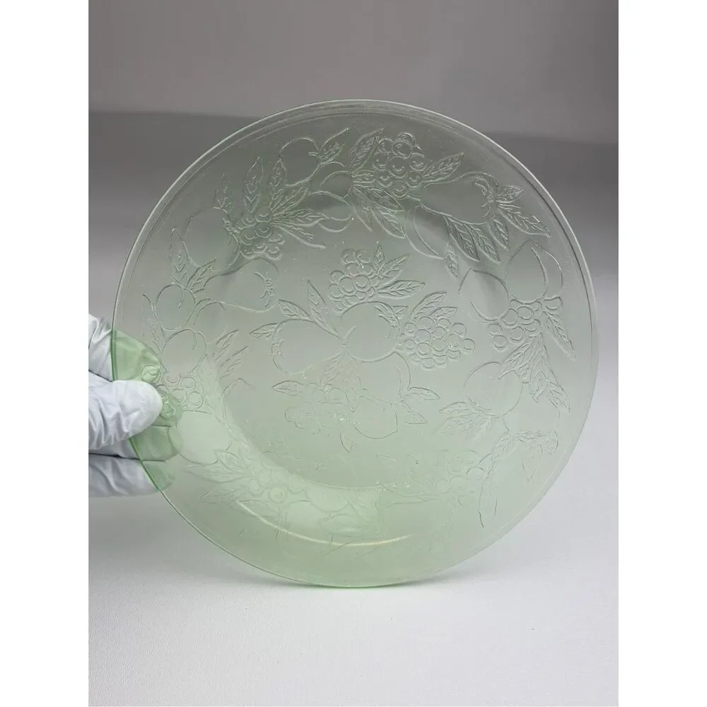 Vintage Vaseline Uranium Glass Plate & Bowl Combo Set Depression Glass MCM